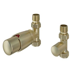 Eastbrook Darlington Brushed Brass Straight Thermostatic Radiator Valves