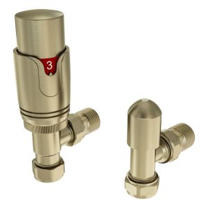 Eastbrook Brushed Brass Angled Thermostatic Radiator Valves