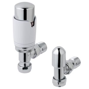 Eastbrook White and Chrome Angled Thermostatic Radiator Valves