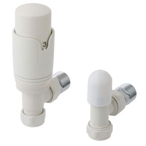 Eastbrook Matt White Angled Thermostatic Radiator Valves