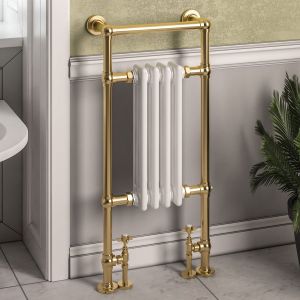 Eastbrook Avon Brushed Brass and White Traditional Towel Radiator 960 x 429mm