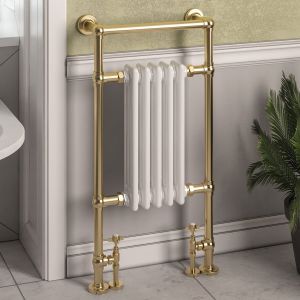 Eastbrook Avon Brushed Brass and White Traditional Towel Radiator 960 x 500mm