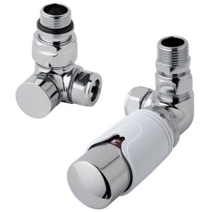 Eastbrook White and Chrome Corner Thermostatic Radiator Valves