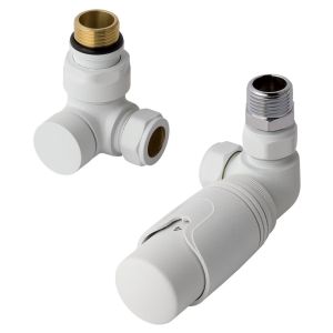 Eastbrook Matt White Corner Thermostatic Radiator Valves