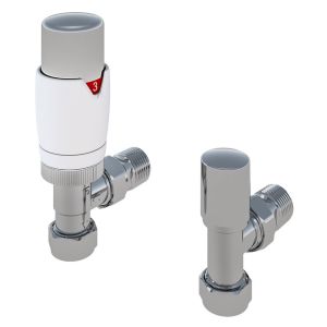 Eastbrook Darlington White and Chrome Angled Thermostatic Radiator Valves