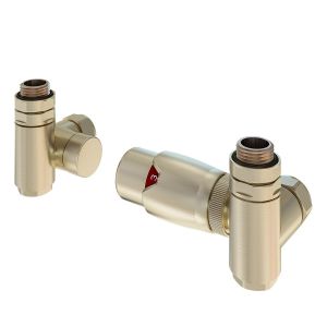 Eastbrook Brushed Brass Corner Dual Fuel Thermostatic Radiator Valves