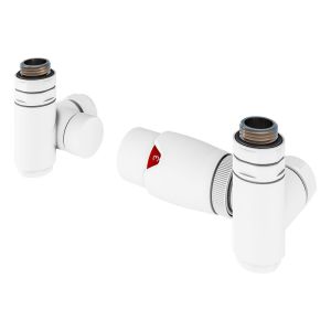 Eastbrook Matt White Corner Dual Fuel Thermostatic Radiator Valves