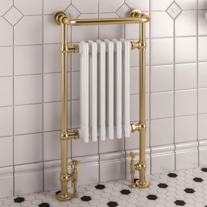 Eastbrook Isbourne Brushed Brass and White Traditional Towel Radiator 940 x 507mm