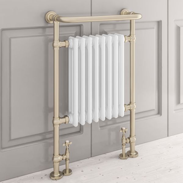 Eastbrook Isbourne Brushed Brass and White Traditional Towel Radiator 940 x 600mm