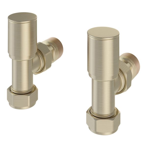 Eastbrook Round Brushed Brass Angled Manual Radiator Valves