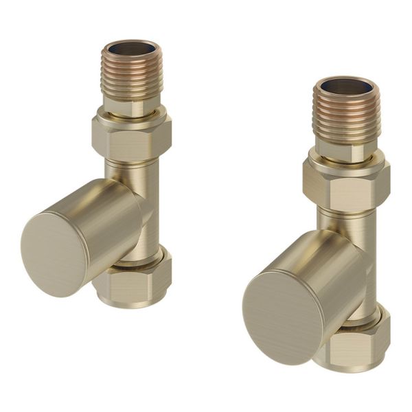 Eastbrook Round Brushed Brass Straight Manual Radiator Valves