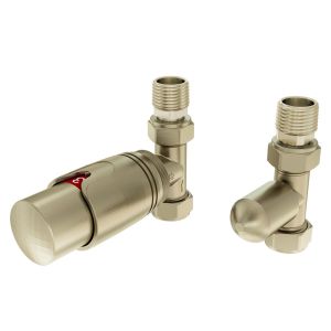 Eastbrook Brushed Brass Straight Thermostatic Radiator Valves