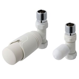 Eastbrook Matt White Straight Thermostatic Radiator Valves