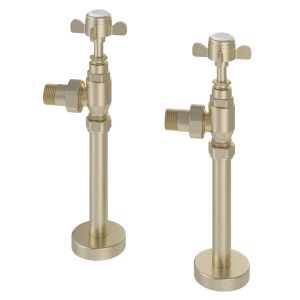 Eastbrook Traditional Brushed Brass Angled Manual Radiator Valves with 150mm Tails