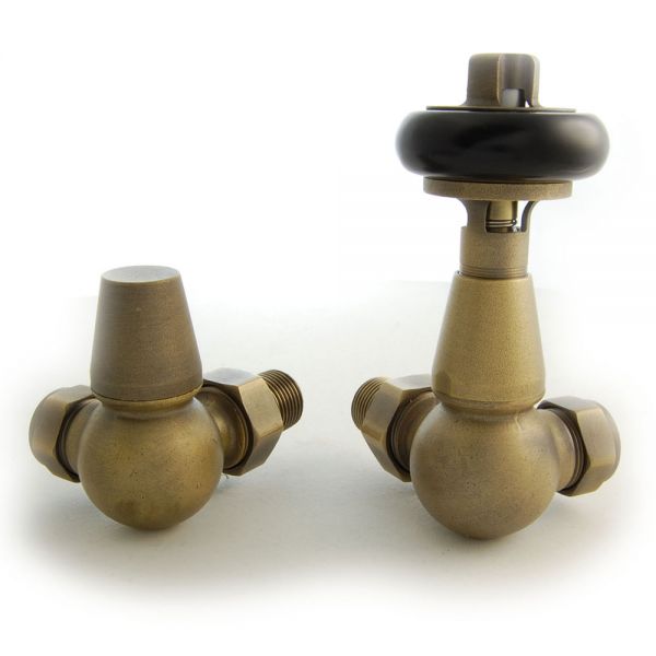 Paladin Belgravia Old English Brass Corner Thermostatic Radiator Valves