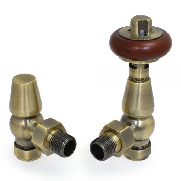 Paladin Belgravia Antique Brass Angled Thermostatic Radiator Valves