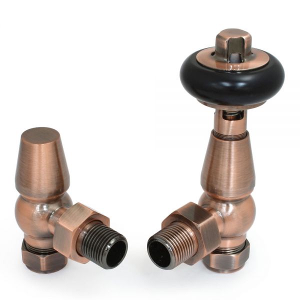 Paladin Belgravia Antique Copper Angled Thermostatic Radiator Valves