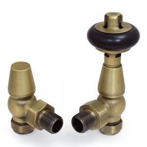 Paladin Belgravia Old English Brass Angled Thermostatic Radiator Valves