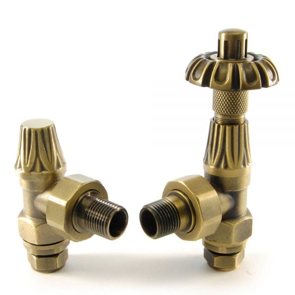 Paladin Buckingham Old English Brass Angled Thermostatic Radiator Valves