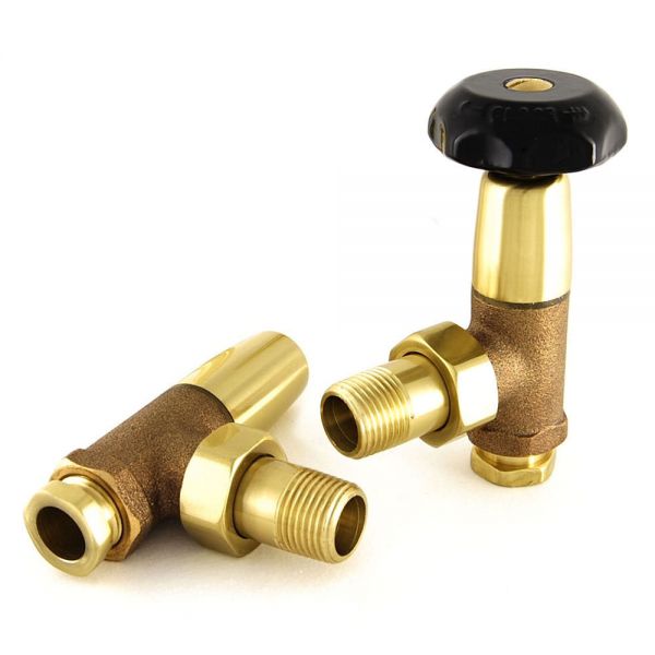 Paladin Eton Polished Lacquered Brass Angled Manual Radiator Valves