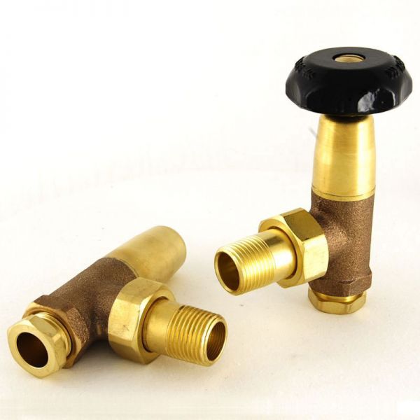 Paladin Eton Polished Unlacquered Brass Angled Manual Radiator Valves