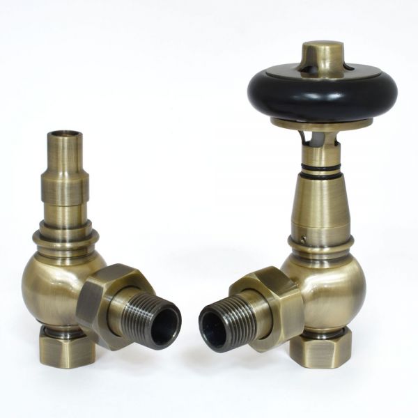 Paladin Highgrove Antique Brass Angled Thermostatic Radiator Valves