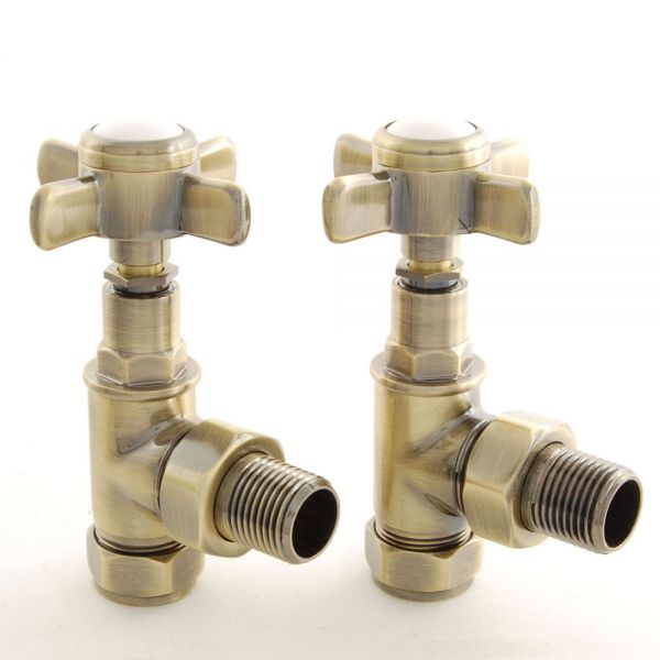 Paladin Lambeth Antique Brass Angled Manual Radiator Valves