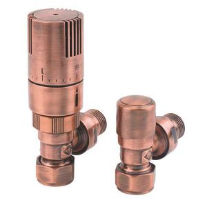 Rads 2 Rails Finchley Antique Copper Angled Thermostatic Radiator Valves