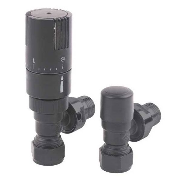 Rads 2 Rails Finchley Black Angled Thermostatic Radiator Valves