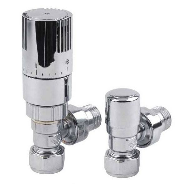 Rads 2 Rails Finchley Chrome Angled Thermostatic Radiator Valves