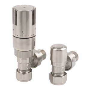 Rads 2 Rails Finchley Satin Angled Thermostatic Radiator Valves