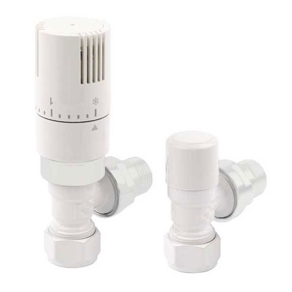 Rads 2 Rails Finchley White Angled Thermostatic Radiator Valves