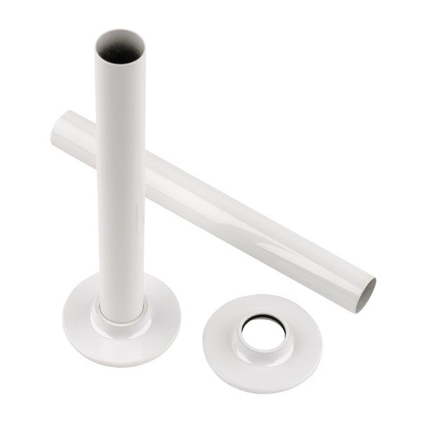 Rads 2 Rails White Pipe Covers with Sleeves and Bezels 160mm