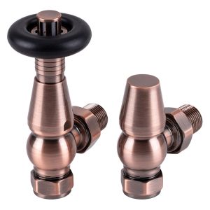 Rads 2 Rails Temple Antique Copper Angled Thermostatic Radiator Valves