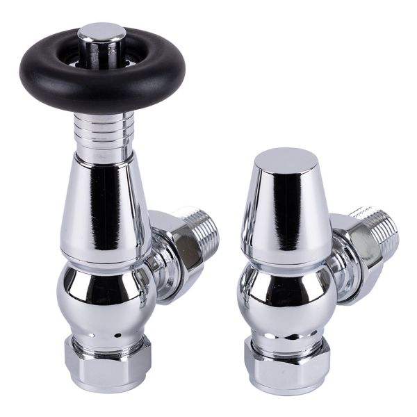 Rads 2 Rails Temple Chrome Angled Thermostatic Radiator Valves