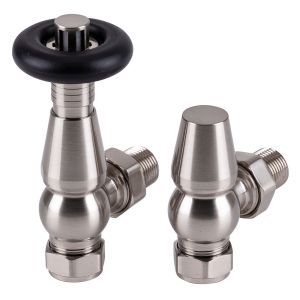 Rads 2 Rails Temple Satin Angled Thermostatic Radiator Valves