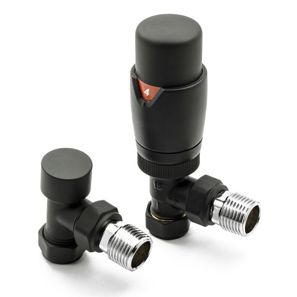 Reina Modal Black Angled Thermostatic Radiator Valves