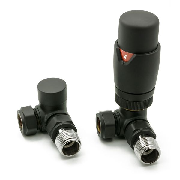 Reina Modal Black Corner Thermostatic Radiator Valves