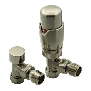 Reina Modal Brushed Chrome Angled Thermostatic Radiator Valves