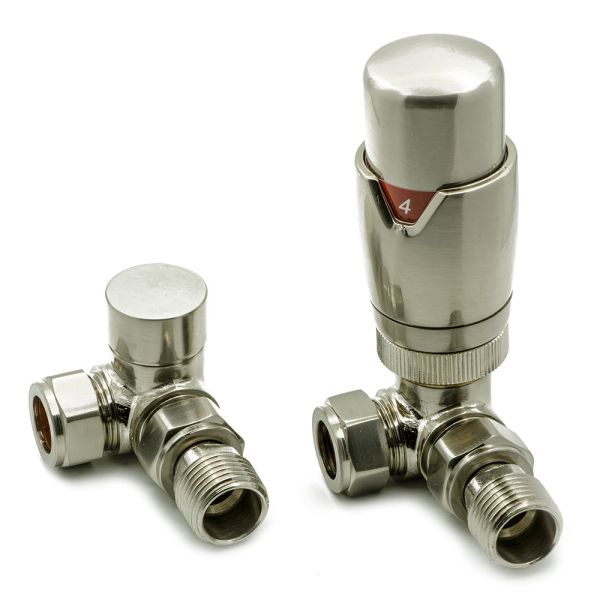 Reina Modal Brushed Chrome Corner Thermostatic Radiator Valves