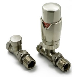 Reina Modal Brushed Chrome Straight Thermostatic Radiator Valves