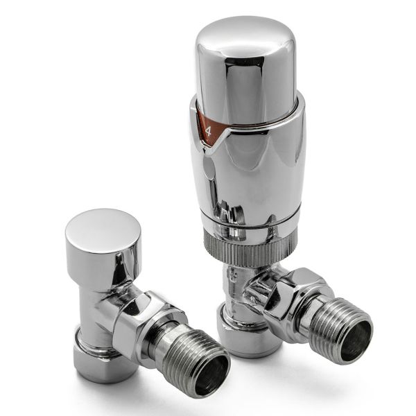 Reina Modal Chrome Angled Thermostatic Radiator Valves