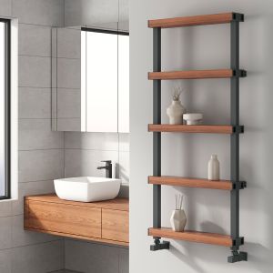 Reina Ronchi Anthracite Designer Towel Rail with Wood Effect Bars 1075 x 500mm