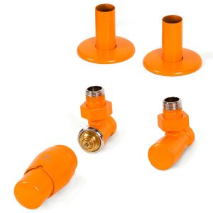 Terma Vario Royal Matt Orange Angled Thermostatic Radiator Valves with Pipe Cover Set