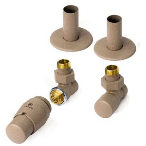 Terma Vario Royal Quartz Mocha Angled Thermostatic Radiator Valves with Pipe Cover Set