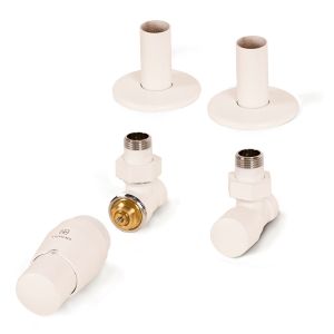 Terma Vario Royal Matt White Angled Thermostatic Radiator Valves with Pipe Cover Set