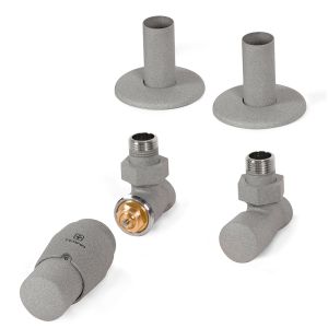 Terma Vario Royal Salt n Pepper Angled Thermostatic Radiator Valves with Pipe Cover Set