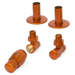 Terma Vario Royal True Copper Angled Thermostatic Radiator Valves with Pipe Cover Set