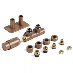 Terma Vario Hex Bright Copper Angled 50mm H Block Thermostatic Radiator Valve Left Sided