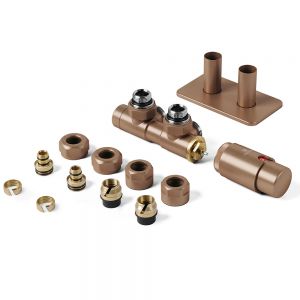 Terma Vario Hex Bright Copper Angled 50mm H Block Thermostatic Radiator Valve Right Sided